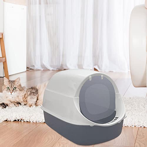 Bothyi Hooded Cat Litter Tray, Kitty Litter Pan Splash Proof Easy To Clean Open Top Sturdy Detachable With Lid Cat Litter Box Large, Kitten Toilet, Gray #TOP2
