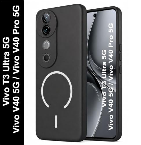 Image of SBMS Silicone Back Cover Case for Vivo V40 5G / V40 Pro / T3 Ultra | Soft Micro-Fibre Lining Inside | Magsafe Print On Back Side Camera Protection Bump | Shockproof Case Vivo V40 (Black)