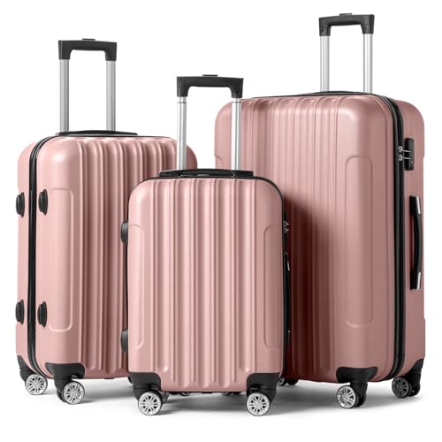 3-Piece Rose Gold Hardside Luggage Set for Travelers and Business - Spinner Wheels & TSA Lock