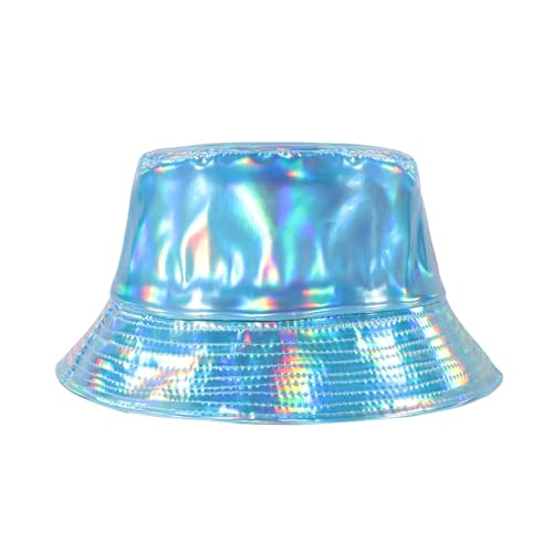 Image of Unisex Black Bucket Hat Waterproof Rain Hat Reversible Shiny Rave Bucket Hat for Concert Festival
