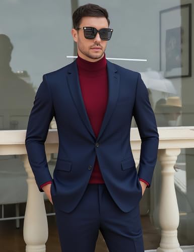 Image of Men's Turtleneck Casual Basic High Neck Long Sleeve T Shirts Half Neck Lightweight Pullover Sweater