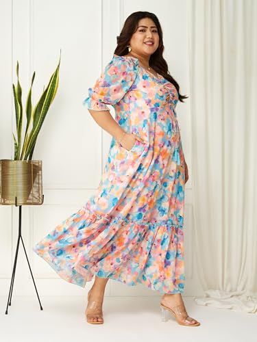 Image of Miss Chase A+ Women's V-Neck Three-Quarter Sleeve Floral Wrap Chiffon Midi Dress