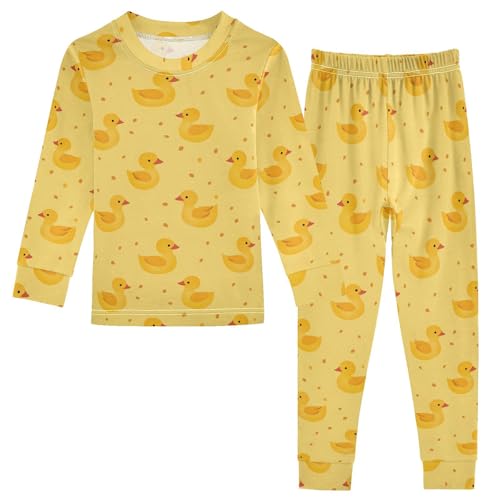 ALAZA Yellow Duck Cartoon 2 Piece Pajama Set Long Sleeve Top and Pants Sleepwear Unisex