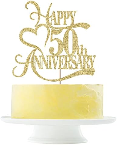 Gold Glitter 50th Anniversary Cake Topper - 50 Wedding Anniversary Party Decoration Ideas, 50th Anniversary Party / 50th Birthday Party Decorations