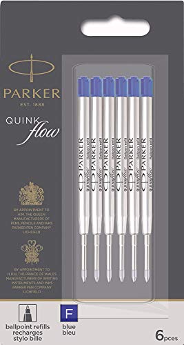 Image of Parker Quinkflow Ink Refill for Ballpoint Pens, Fine Point, Blue Pack of 6 Refills (1782468)