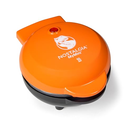 Image of Nostalgia MyMini Dinosaurs Shape Electric Waffle Maker, 5-Inch Non-Stick Griddle for Waffles, Hash Browns, Eggs, and More, Orange