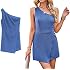 Womens One Shoulder Wrap Hem Romper Casual One Piece Shorts,All-Match Sleeveless Mid-Waist Solid Color Jumpsuit