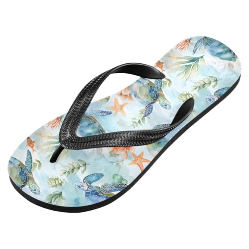 ALAZA Watercolor Turtle Watercolor Flip Flops for Women Fashion Beach Slippers Comfort Mens Flip Flops Non-Slip Rubber Shower Slippers Sandal for Hotel Travel Sport,XS2