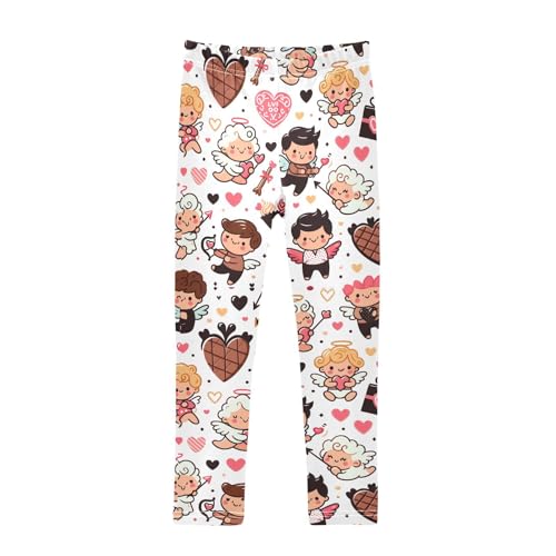 Cherubs Hearts and Love Arrows Girls Leggings,Workout Leggings for Girls Toddler Athletic Leggings Size for 3-10T