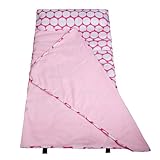 Wildkin Easy Clean Nap Mat with Pillow for Toddler Boys and Girls, Ideal Size for Daycare and Preschool, Perfect for Sleepovers and Travels, BPA-free (Big Dot Pink & White)