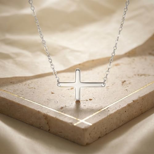 Sterling Silver Cross Necklace for Women - Dainty Small Choker Religious Faith Jewelry Baptism Gift - Image 6