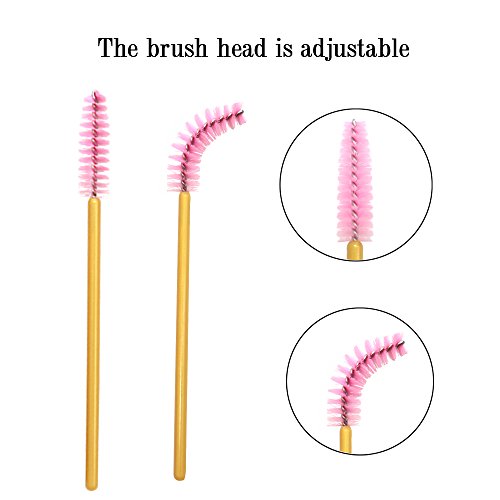 100 Pack Mascara Wands Bulk Disposable Eyelash Brushes Lash Extensions Makeup Brush Applicator Tool Bulk, Gold/Pink #TOP1