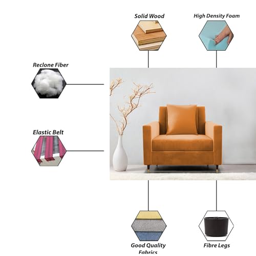 Image of Casaliving Garcia 1 Seater Sofa Set for Living Room (Orange Colour) Premium Fabric Sofa