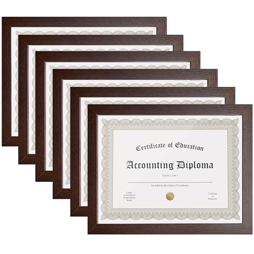 Image of KTKDE 8.5x11 Picture Frame set of 6, Certificate Document Frame Diploma Frames Walnut, Poster and Photo for Wall Hanging or Tabletop with Shatter Resistant Plexiglass Home Decor best gift