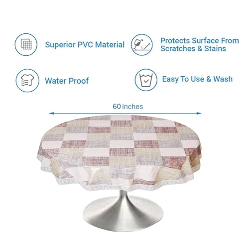 Image of Dakshya Industries PVC Waterproof Round Table Cover for 4 Seater Dining Table | 60 Inch Round Printed Table Cover | Spill Proof, Oil Resistant, Heat Resistant, Wipe Clean