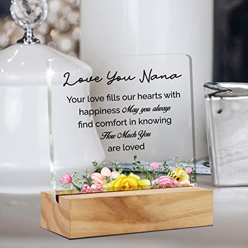 Grandma Gift Nana Gifts, Love You Nana Your Love Fills Our Hearts Desk Decor Grandmother Square Acrylic Desk Plaque Sign With Wood Stand Home Desk Sign Keepsake Present #TOP4