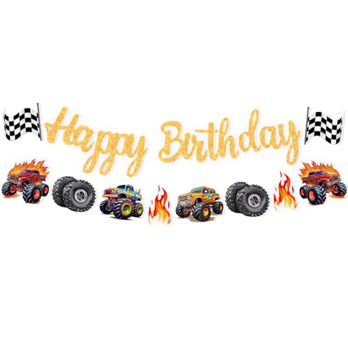 Monster Truck Happy Birthday Banner Racing Party Sign