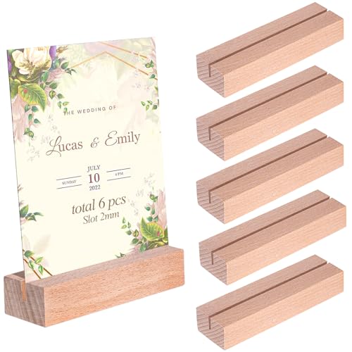 ZFKXGS 6 PZ Segnaposto Tavolo Legno Segnaposto Matrimonio Battesimo Compleanno 10x3x2cm Portacarte in Legno Supporto per Numero da Tavolo Decorazioni Biglietto da Visita Cartolina Foto (Fessura 2mm)