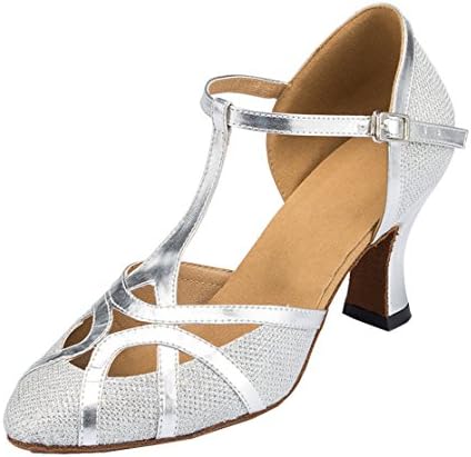 MGM-Joymod Damen-Tanzschuhe mit T-Riemen, geschlossene Zehenpartie, Glitzer, Synthetik, Abend, Hochzeit, Tango, Ballsaal, modern, Lateinamerikanisch
