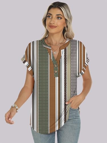 Image of ANRABESS Womens Short Sleeve Henley Tops V Neck Dressy Casual Blouses Summer Trendy Tee Shirts 2026 Vacation Fashion Clothes