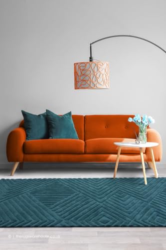 Image of Hand-Tufted Woolen Large Carpets for Living Room 8x10 feet Teal Color Anti-Skid Area Rug High Pile Thick Carpet & Rugs for Hall & Bedroom