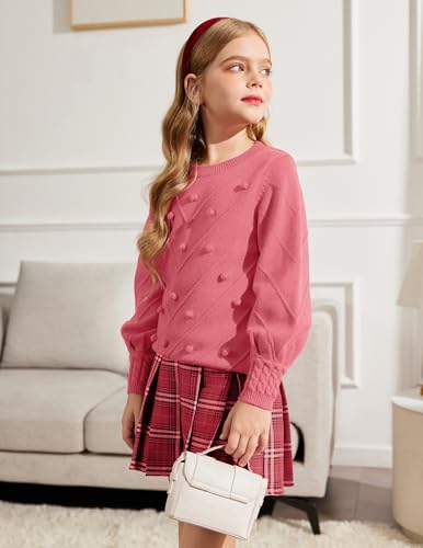 Image of Arshiner Kid Girls Crew Neck Lantern Sleeve Sweater Cute Jumper Top Pullover Outwear 5-13 Years