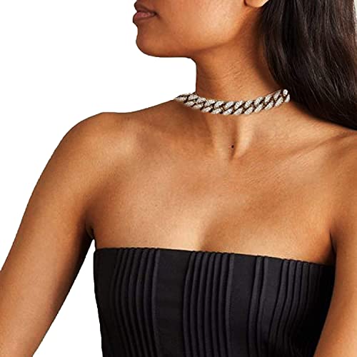 Halukakah Diamond Cuban Link Chain For Women Girl 13.5Mm Platinum White Gold Finish Choker Necklace 16",Full Cz Diamond Cut Prong Set,With Giftbox #TOP2