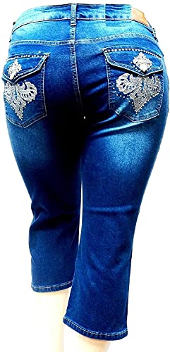 1826 Women's High Rise Blue Denim Jeans Capri (PC-935 Blue Rhinestone, 20W)4
