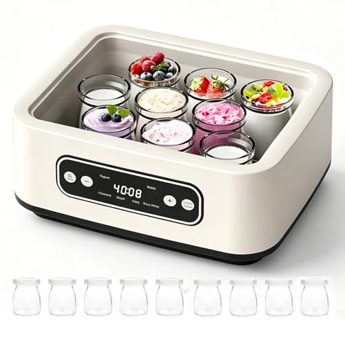 Yaourtière électrique, Yaourtière En Acier Inoxydable De 1,6 L Avec 9 Pots, Fonction Ptc, Minuterie Et Température Réglable, Pour Yaourt Fait Maison, Natto, Fermentation, Vin De Riz