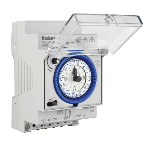 Theben SYN 161d analoge Zeitschaltuhr – mechanische 1-Kanal Schaltuhr mit Tagesprogramm, netzsynchron, DIN-/Hutschiene, Hand-Schalter, 15-Minuten-Timer mit Anzeige der Uhrzeit
