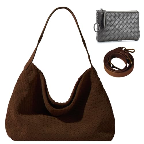 Image of Suede Hobo Bag for Women Hand-Woven Bag Made of Suede Fabric Casual Tote Bag
