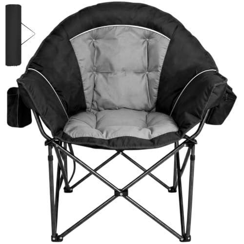 Image of Oversized XXL Padded Camping Chairs for Adults, 1Pcs 500lbs Heavy Duty Support, 500G Ultra-Thick Cushion Sofa-Like Comfort, Folding Lawn Chair with Cooler Bag & Side Pockets, Black