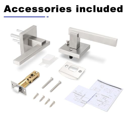 Orger 5 Pack Square Privacy Door Handle Satin Nickel Keyless Door Lever, Bed Bath Door Handle For Left/Right Handed Doors Interior Privacy Door Lever, Modern Door Lever Stainless Steel thumb #6