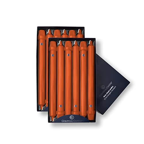 Image of Colonial Candle Unscented Taper Candle, Classic Collection, Pumpkin, 10 In, Pack of 12 - Up to 8 Hours Burn