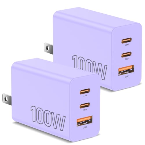 2Pack USB C Charger Block 100W,3-Port Super Fast Charging Wall Adapter
