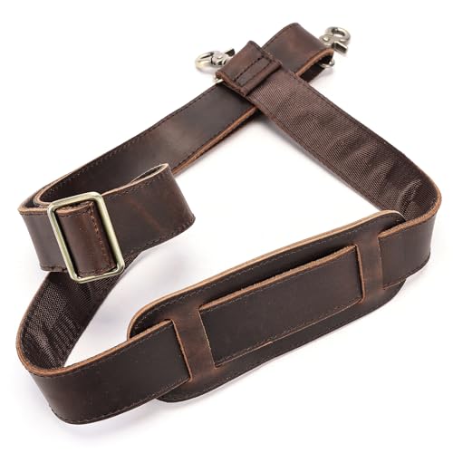 MASIWEI Genuine Leather Bag Strap Replacement Shoulder Strap Adjustable with Padded for Duffel Bag, Crossbody Bag, Laptop Bag, Briefcase, Messenger Bag,Coffee