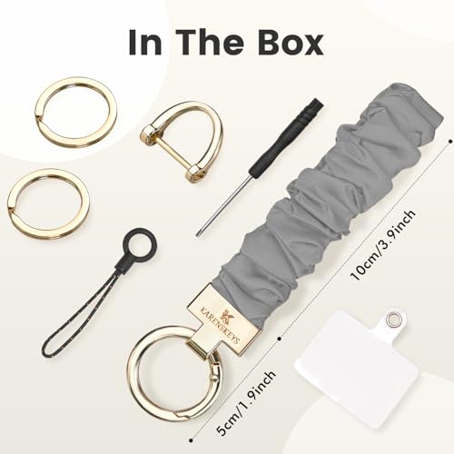 Image of Scrunchie Keychain Wristlet, Key Chain for Car Keys with D Ring, Stretchy Phone Charms with Tether Tab for Women.