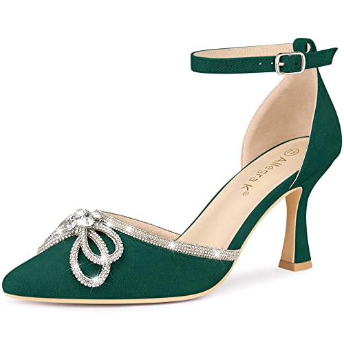 Allegra K Allegra K Women's Rhinestones Bow Wedding Shoes Stiletto Heel Green Sandals Pumps 7 m US