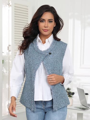 M.Infisavo Women’s Tweed Blazer Vest Vintage Sleeveless Split Hem Dressy Outerwear Waistcoat For Office, Work, Business3
