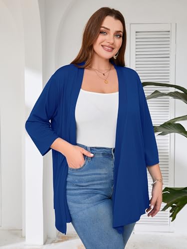 Image of AusLook Women's Plus Size Lightweight Open Front Cardigan 3 /4 Sleeve Cover Ups Shrugs Shawls and Wraps Kimono Jacket Coat