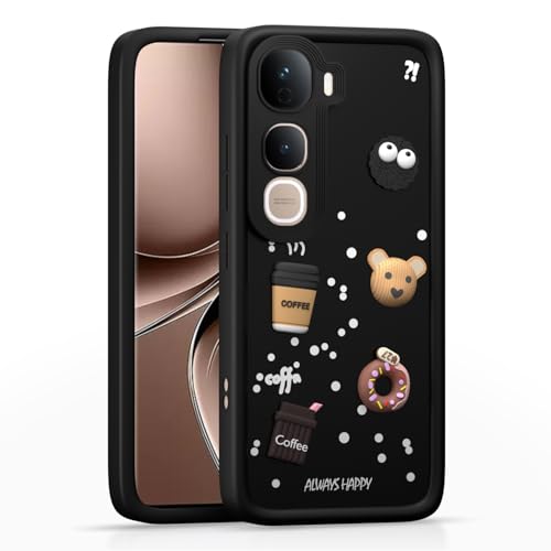 Image of Pikkme Back Cover for Vivo Y400 Pro 5G | 3D Bear Silicone Cute & Fun Coffee Cartoon | Full Body Protection Bumper Case (Black)