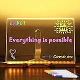 CAPOT Acrylic Dry Erase Board with Light 11.8 X 7.9” Light up Dry Erase Board with Stand as a Glow M
