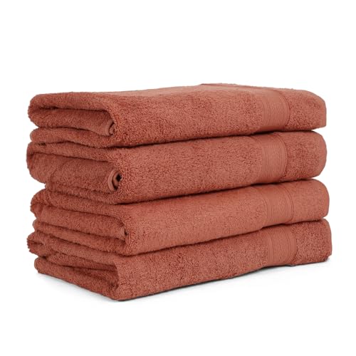 Image of Arvind 100% Cotton Towels for Bath | Towels for Bath Large Size | 500 GSM Bath Towel - Soft & Absorbent | 4 Piece Bath Towel for Men /Women | Urban Comfort | 70 cm x 140 cm - Rust