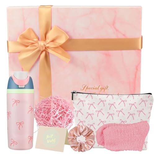 Regalos de cosas estéticas para mujeres - Regalos para niñas adolescentes 9 10 11 12 13 14 15 16 años, taza térmica de regalo de cumpleaños personalizada, cepillo de maquillaje, bolsa de cosméticos