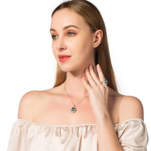 Natural Swiss Blue Topaz Gemstone Pendant For Women, Gold Bezel Zircon, 925 Sterling Silver 17.7 Inches Chain Necklace Birthstone Gift For Her Mom, 10 Carat Oval Cut 10X13 Mm Stone #TOP3