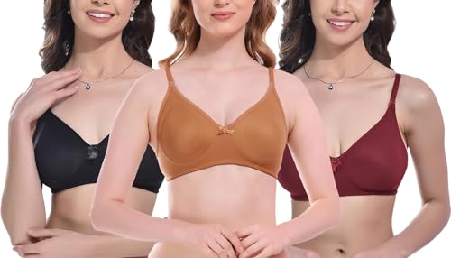Image of FIMS - Fashion is my style Women Cotton Blend Non-Padded Bra Non-Wired Mould Seamless Cup Solid Bras Cup-B Pack of 1, Multicolor