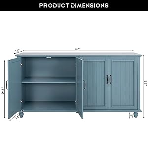 Scurrty Buffet Bar Cabinet with Storage 62 Coffee Bar Cabinet Sideboard Storage Cabinet for Dinning Room Kitchen Living Room 4 Doors Blue