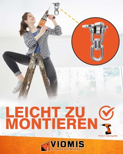 Viomis Edelstahl Deckenhaken 360° Drehbar - Universal für Schaukeln, Hängematten & Boxsäcke, Tragfähigkeit 450 kg, Innen/Außenbereich