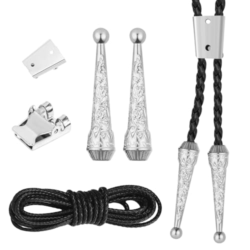 CNDNO 5PCS Bolo Tie Kit with Two Pendants Durable Cord and Two Size Metal Slide Clasps Bolo Ties for Men&Women Western Style Cowboy Bolo Tie Supplies