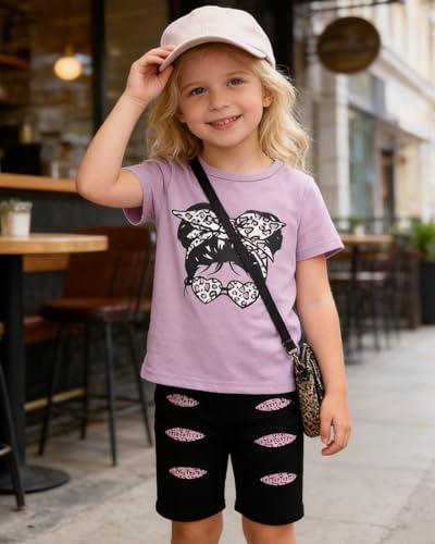 Image of OLMRJKD Kid Toddler Girl Clothes Summer Short Sleeve Figure Graphic Tee Shirt + Shorts Summer Outfits Set